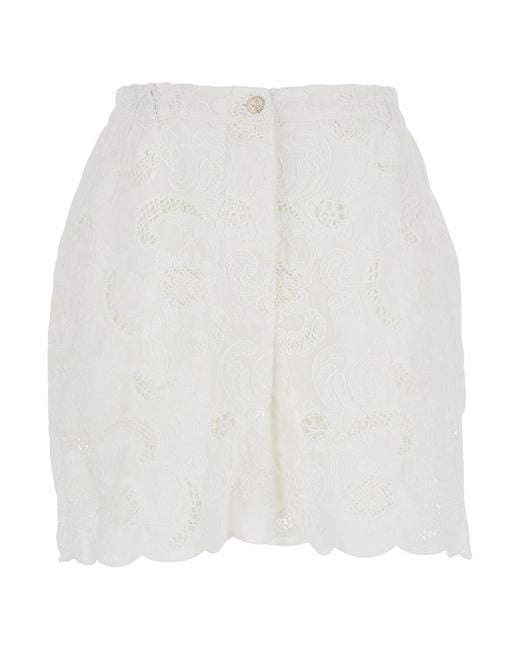 ..,merci White Bermuda With Front Pockets And Button Closure For Shorts