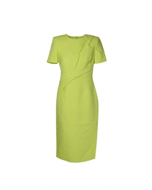 Roland Mouret Green Gathered Wool And Silk Midi Dress