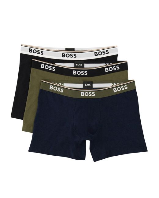 Boss Blue Pack Of Three Cotton Boxer Shorts With Logo for men