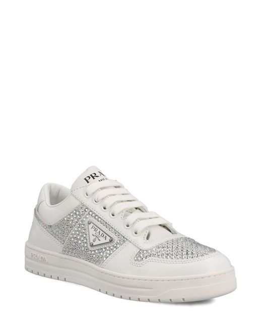 Prada White Crystal Leather Sneakers