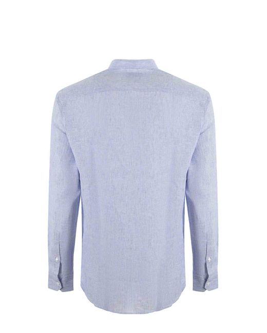 Emporio Armani Blue Linen Blend Striped Shirt for men