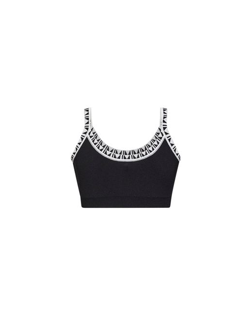Versace Black Knit Cropped Top With Jacquard Details
