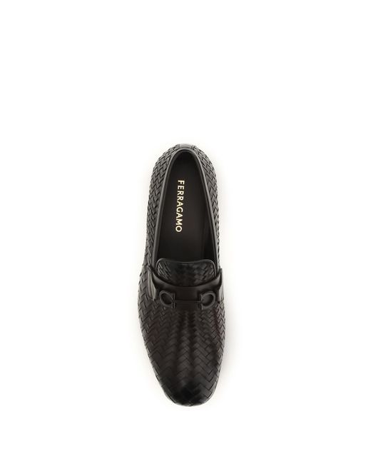 Ferragamo White Woven Gancini Loafers Calf Leather Bos Taurus for men