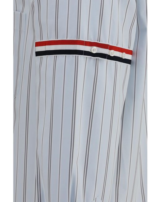 Thom Browne Blue Fine-Striped Grosgrain Poplin Shirt Cotton for men