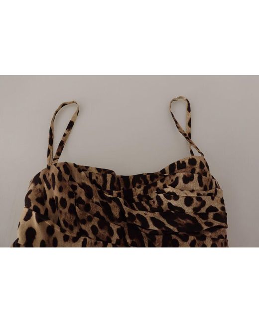 Dolce & Gabbana Brown Leopard Print Ruched Midi Dress Silk Elastane