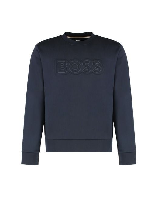 Boss Blue Logo Detail Cotton Sweatshirt Sweatshirts for men