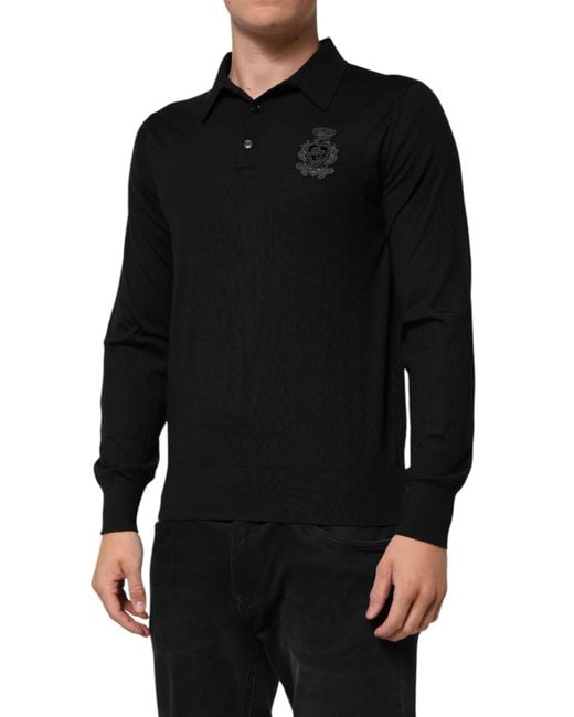 Dolce & Gabbana Black Crest Long Sleeve Pullover Sweater Cashmere Clothing for men