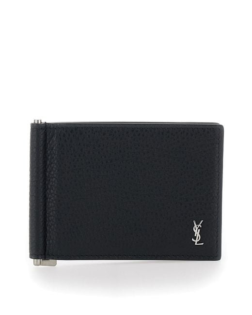 Saint Laurent Black Zip Wallet Leather Calfskin for men