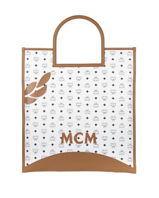 MCM White Aren Fold Tote Bag With Logo Motif