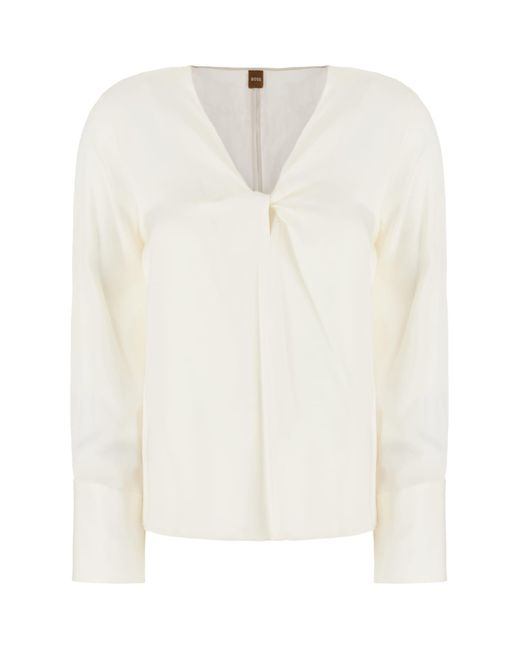 Boss White Stretch Silk Blouse