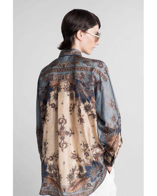 Zimmermann Gray Shirt In Blue Silk