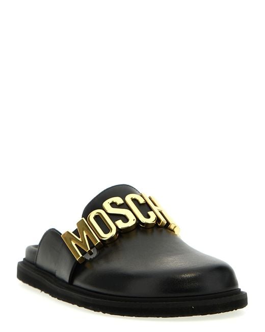 Moschino Black Logo Sabots Flat Shoes for men