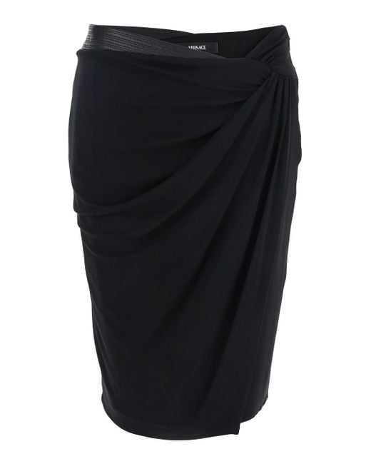 Versace Black Skirt With Draped Design And Metallic Decorations