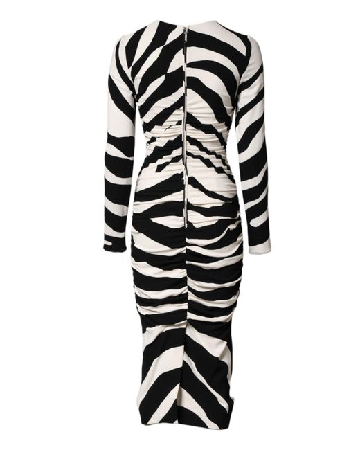 Dolce & Gabbana Black Zebra Viscose Sheath Midi Dress And 05+Vi