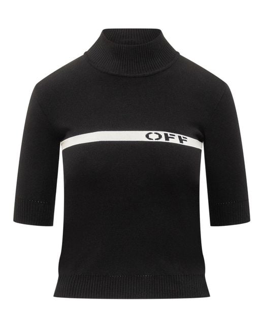 Off-White c/o Virgil Abloh Black Off- Logo Intarsia High Neck Knitted T-Shirt