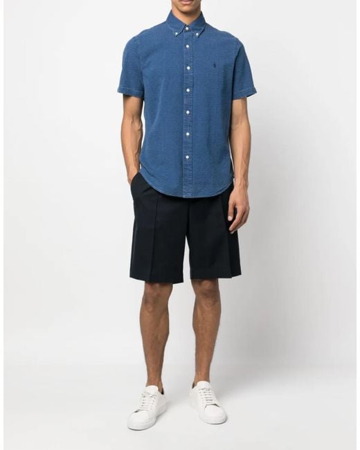Polo Ralph Lauren Blue Seersucker Logo Short Sleeve Shirt Clothing Polo & T-Shirts for men