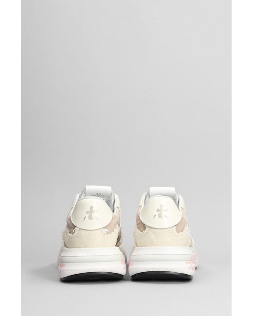 Premiata White Cassie Sneakers In Beige Fabric