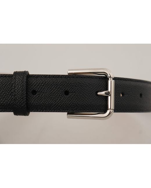 Dolce & Gabbana Black Calf Leather Backend Metal Buckle Belt for men