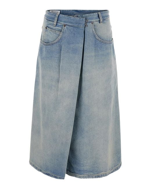 Maison Margiela Blue Midi Skirt Cotton