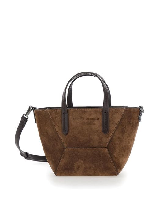 Brunello Cucinelli Brown Mini Bag Duo Suede Leather