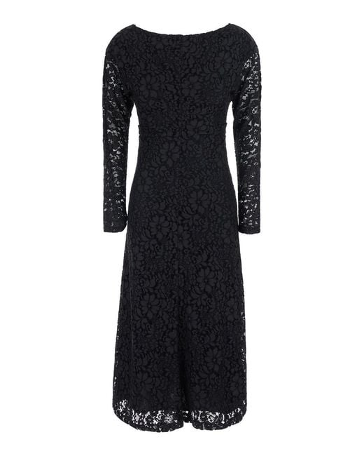 Le Plain Black Long Dress With Lace Sleeves