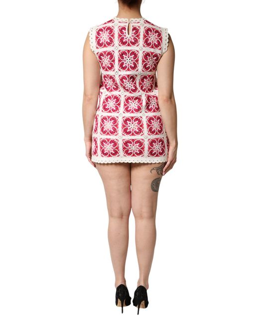 Dolce & Gabbana Red Brick Stitched Crochet Mini Dress