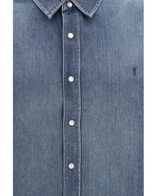Saint Laurent Blue Denim Shirt Cotton for men