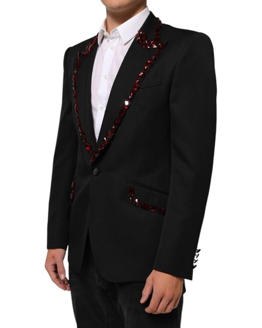 Dolce & Gabbana Black Sicilia Crystal Embellished Blazer Ea Wv Acetate Polyester Clothing for men