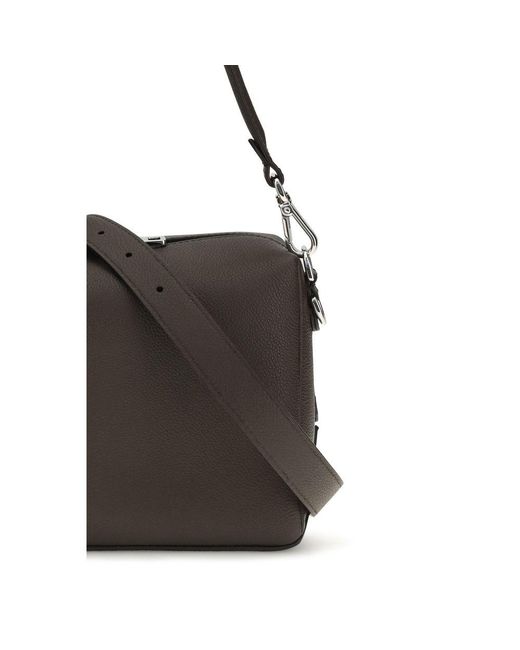 Fendi Black Brown Calf Leather Bos Taurus Shoulder Bag for men
