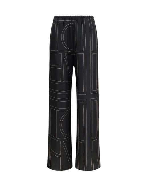 Totême Black Pants Silk Monogram Trousers