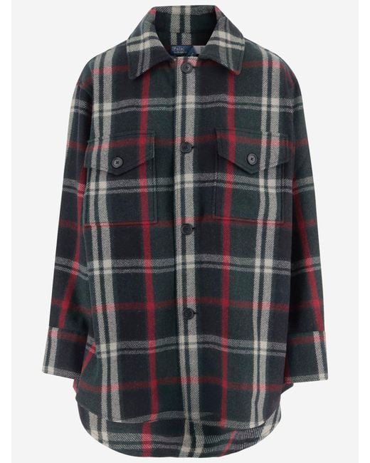 Polo Ralph Lauren Black Wool Blend Shirt With Check Pattern