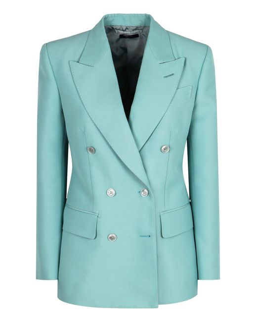 Tom Ford Green Double-Breasted Wool Blazer