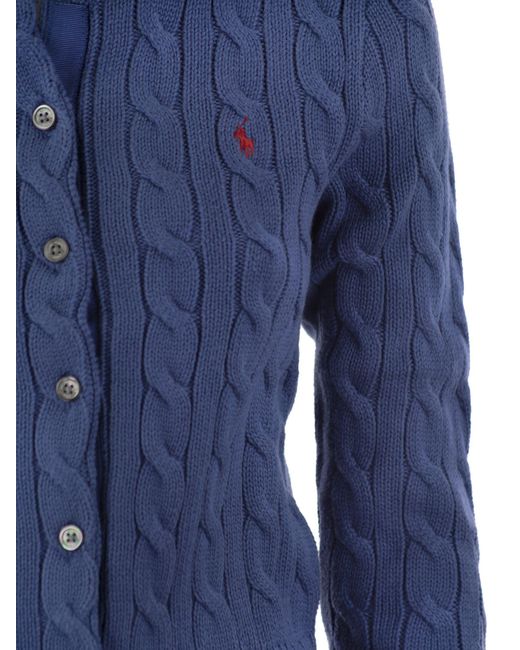 Polo Ralph Lauren Blue Plaited Cardigan With Long Sleeves