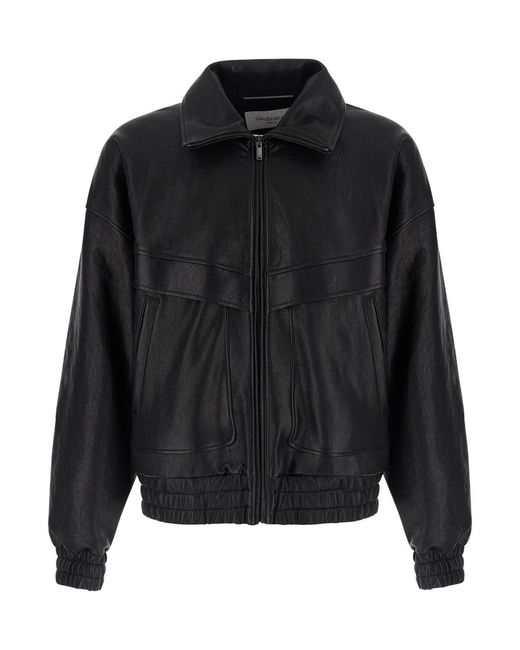 Saint Laurent Black Leather Jacket Lambskin Coat for men