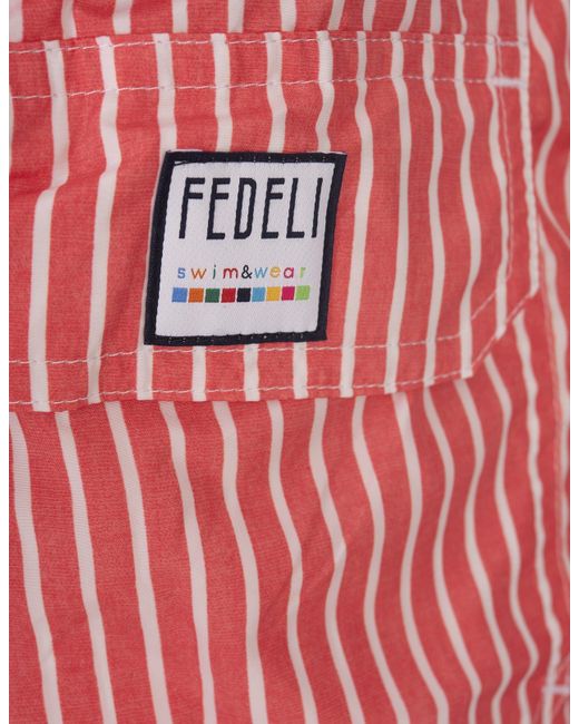Fedeli Red And Striped Swim Shorts for men
