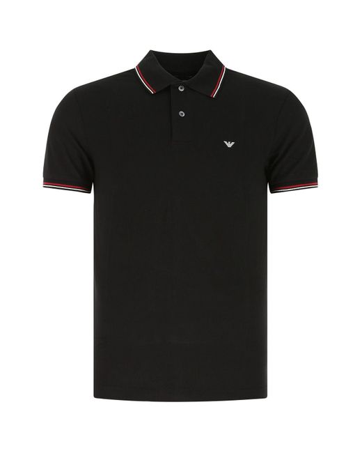 Emporio Armani Black Stretch Cotton Polo Shirt for men