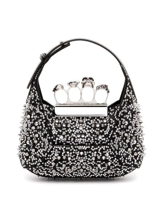 Alexander McQueen Black The Jewelled Hobo Mini Bag In