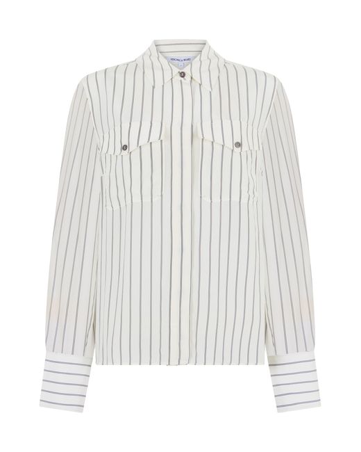 Veronica Beard White Shirt Long-Sleeve Striped Dove- Viscose