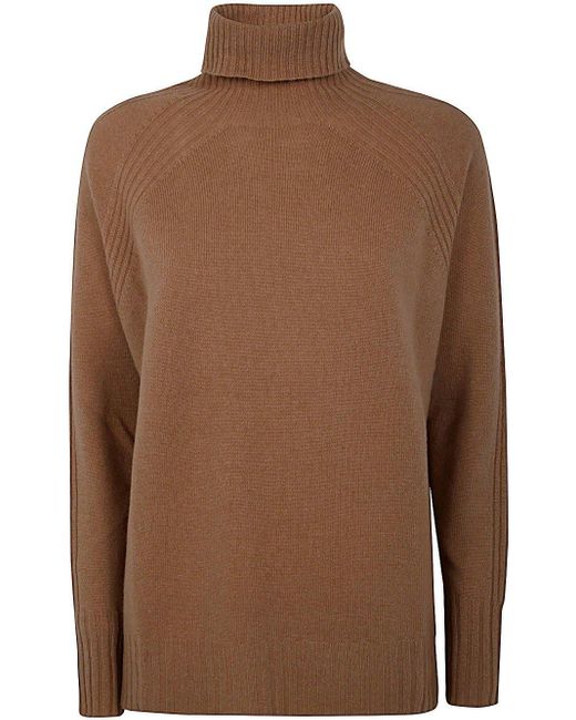 Twin Set Brown Roll-Neck Ribbed Trim Jumper