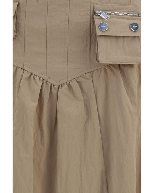 Ganni Natural Corset-Detail And Ruched Midi Skirt Cotton; Polyamide