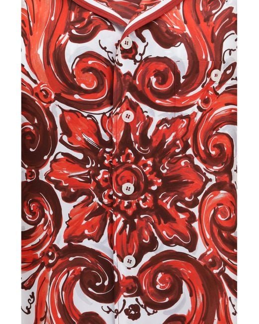 Dolce & Gabbana Red Maiolica Print Hawaii Shirt Silk Twill 1L Rubino for men