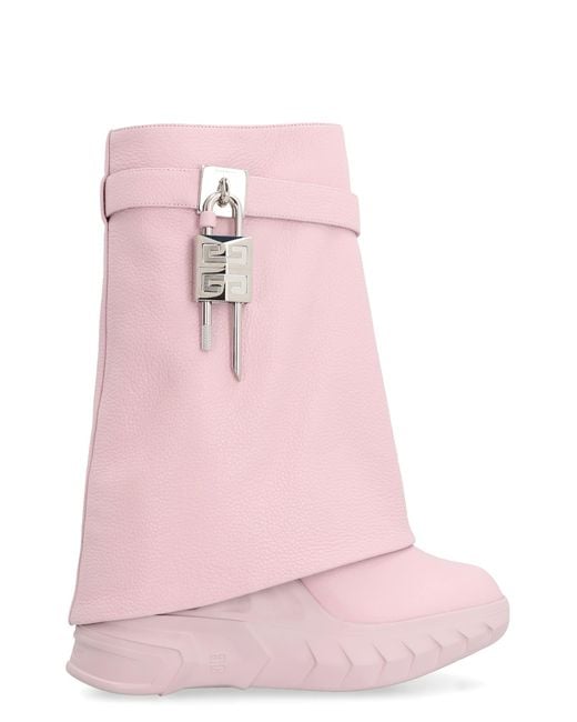 Givenchy Pink Shark Lock Biker Leather Ankle Boots