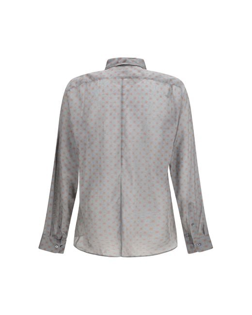 Dries Van Noten Gray Long-Sleeved Cotton Shirt for men