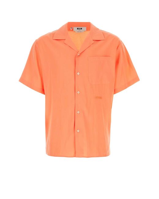 MSGM Orange Peach Viscose Blend Shirt for men