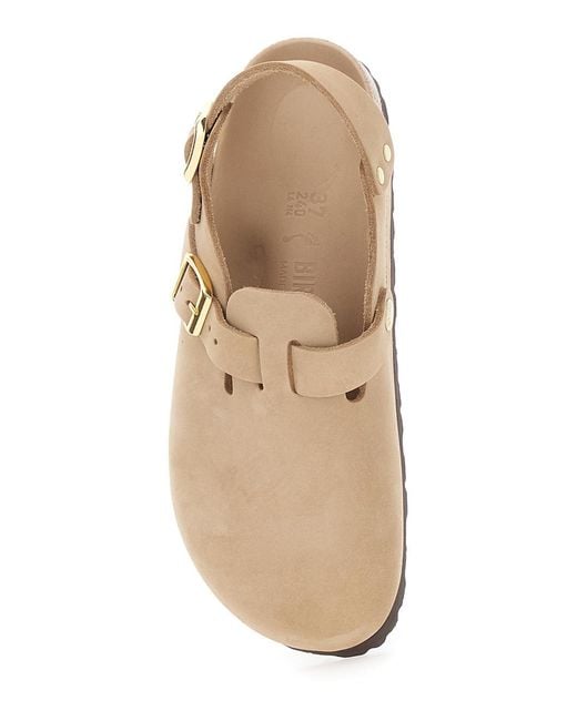Birkenstock Natural Mule With Front And Back Buckle Leather