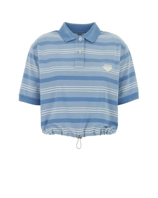 Prada Blue Solid Shirt Collar Polo