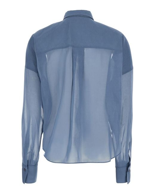 Brunello Cucinelli Blue Shirt With Off-Centre Closure Cotton Blouses