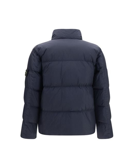 Stone Island Blue Quilted High-Neck Puffer Jacket Down for men