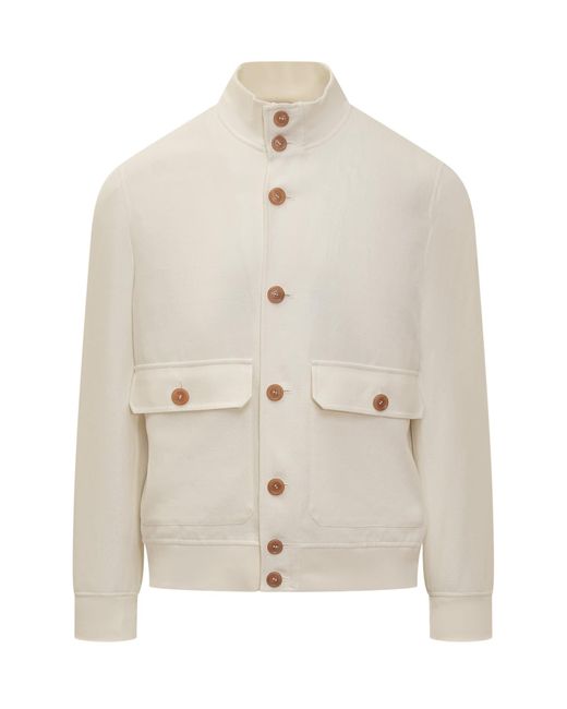 Brunello Cucinelli White Cotton Buttoned Jacket for men