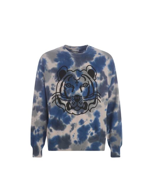 KENZO Blue Cotton Printed Sweater for men